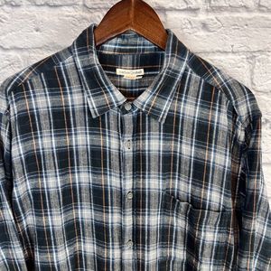 Carbon 2 Cobalt Men Long Sleeve Button‎ Plaid Check Cotton Flannel Shirt Size XL
